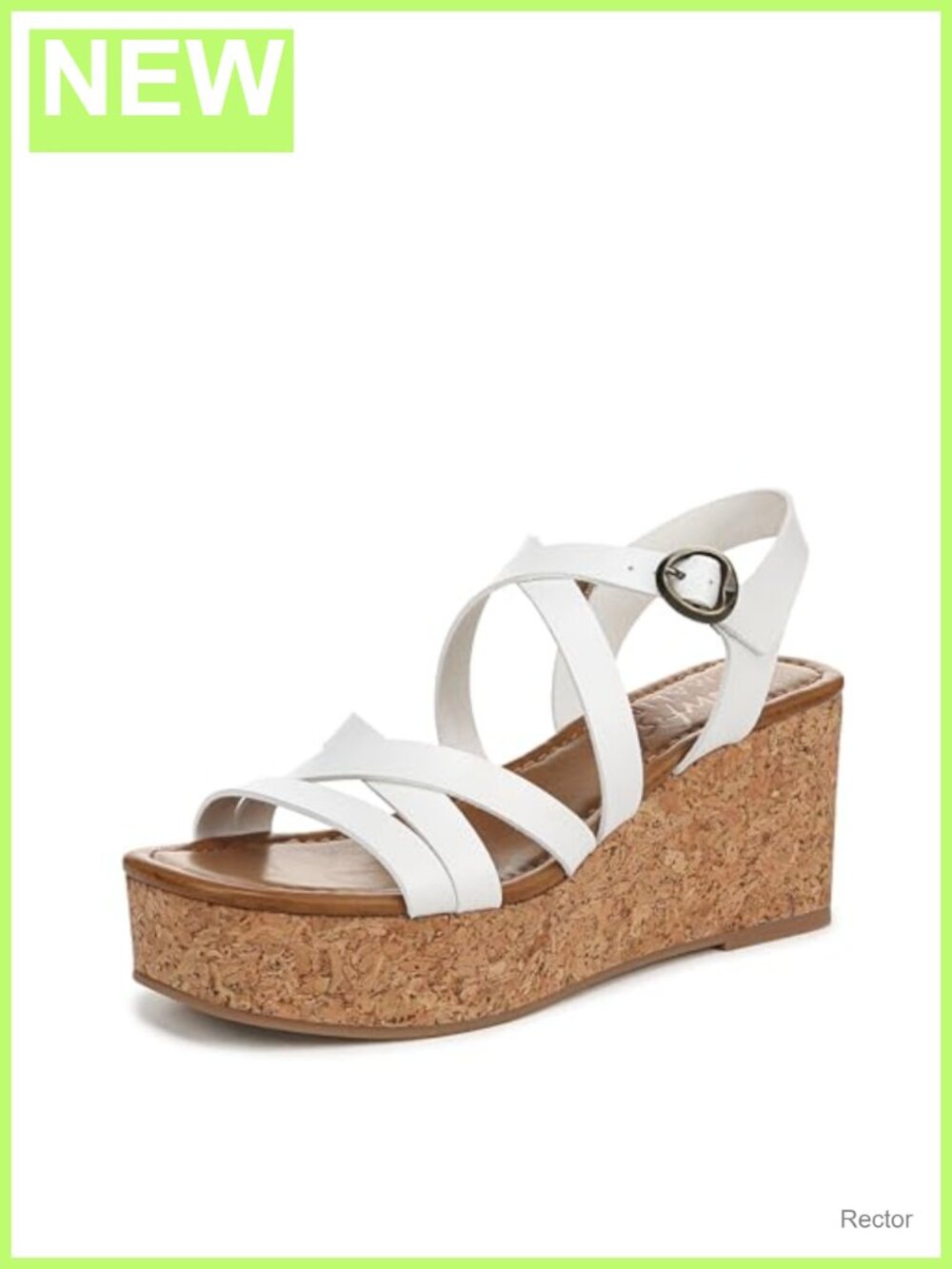 Faux-Leather Strappy Cork Wedge Sandal - Casual Open Toe Buckle